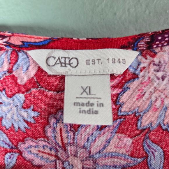 Cato Womens Red Blue Floral Paisley Print Tie Front Kimono Top Size XL - Picture 3 of 8